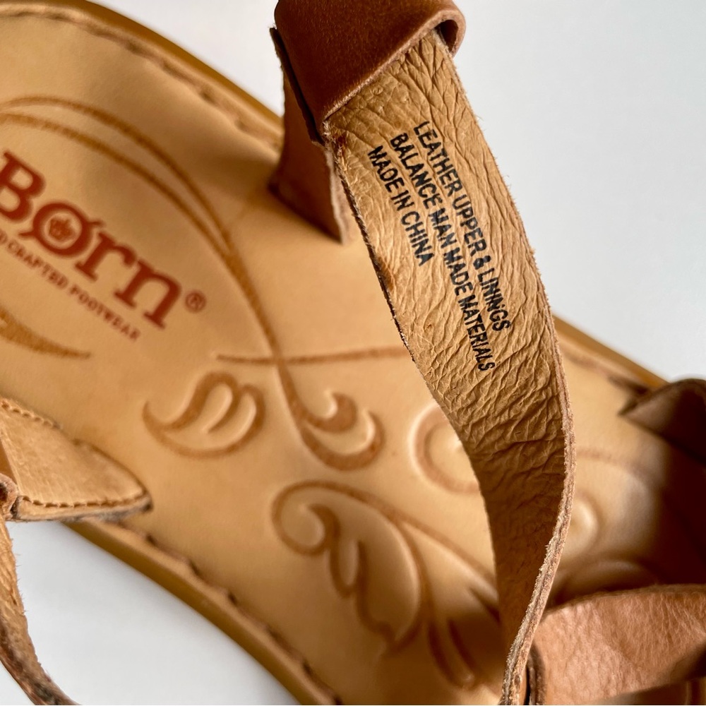 Born Women’s Leather Strappy Sandals Padded Footbed Size 8 Boho Tan Brown Summer - Picture 3 of 9